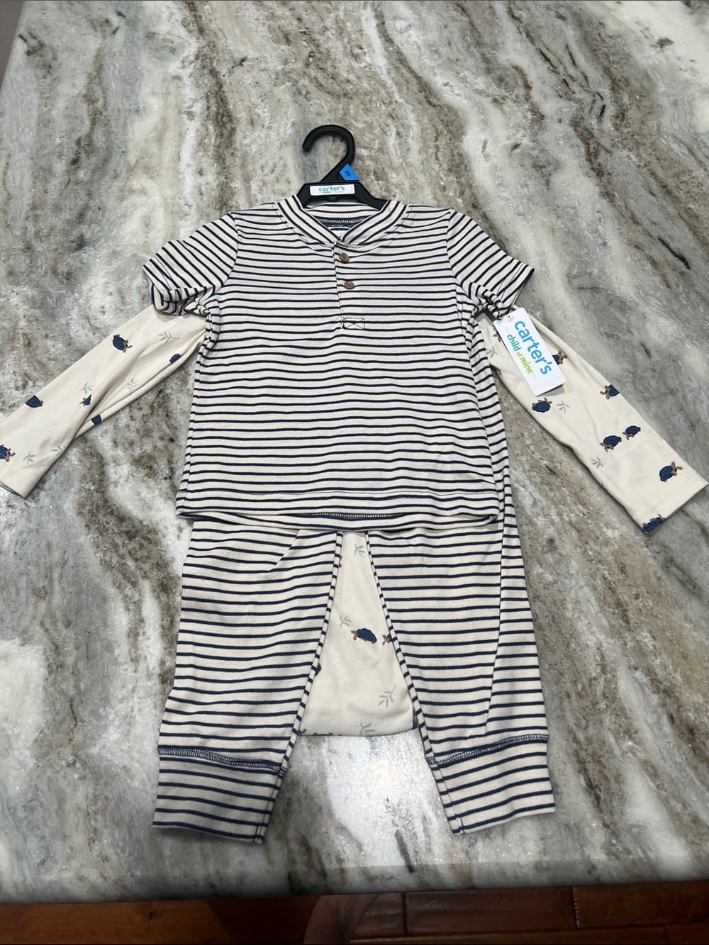 Carter's Navy Stripe and Cream Whale Pajama Set